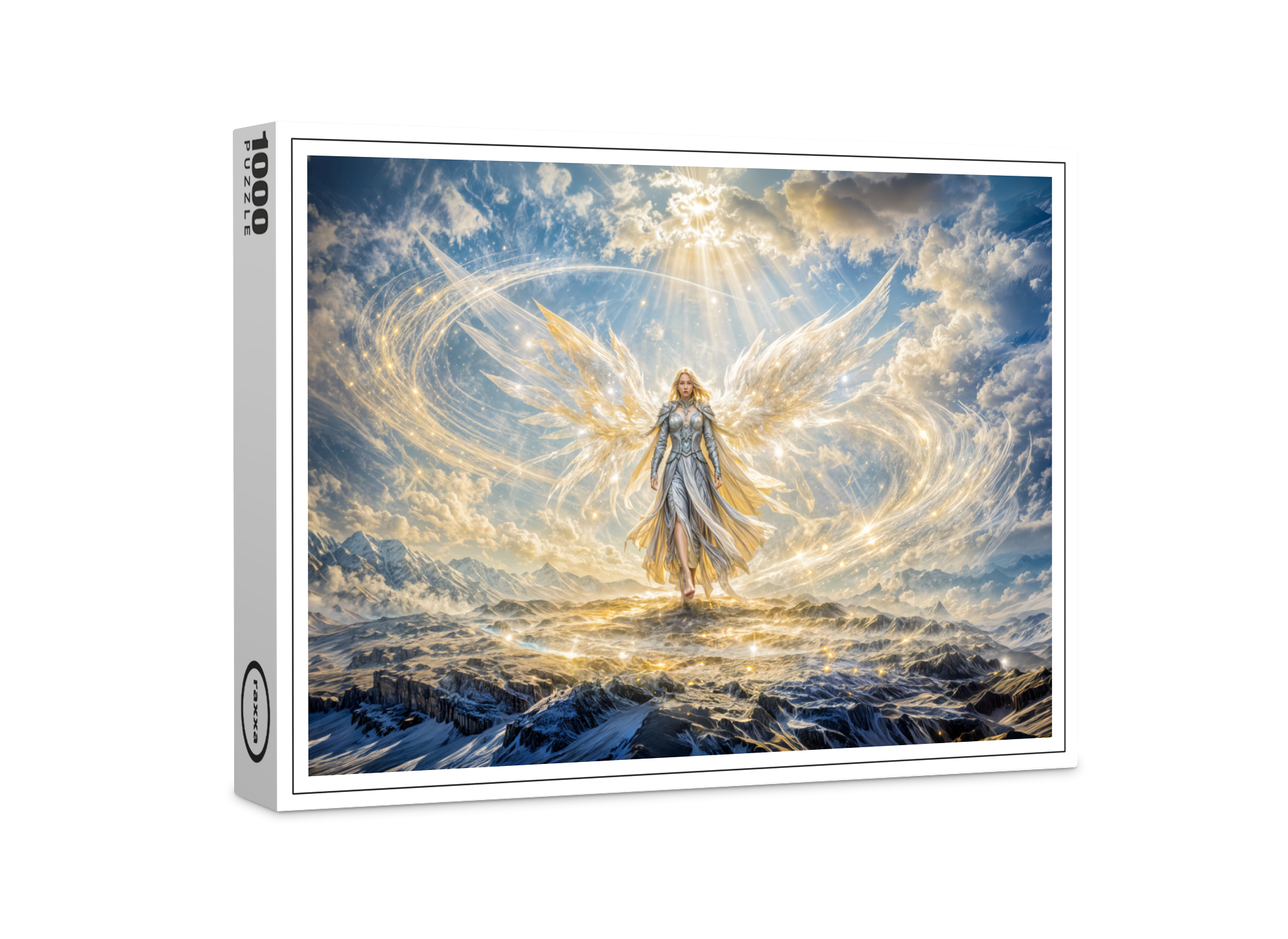 raxxa Premium-Puzzle: Dynamic Fantasy Angel in Radiant Atmospheric Light