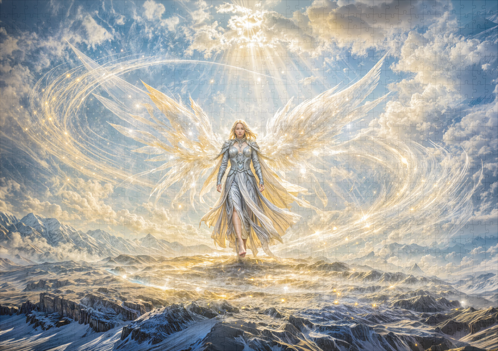 raxxa Premium-Puzzle: Dynamic Fantasy Angel in Radiant Atmospheric Light – Image 2