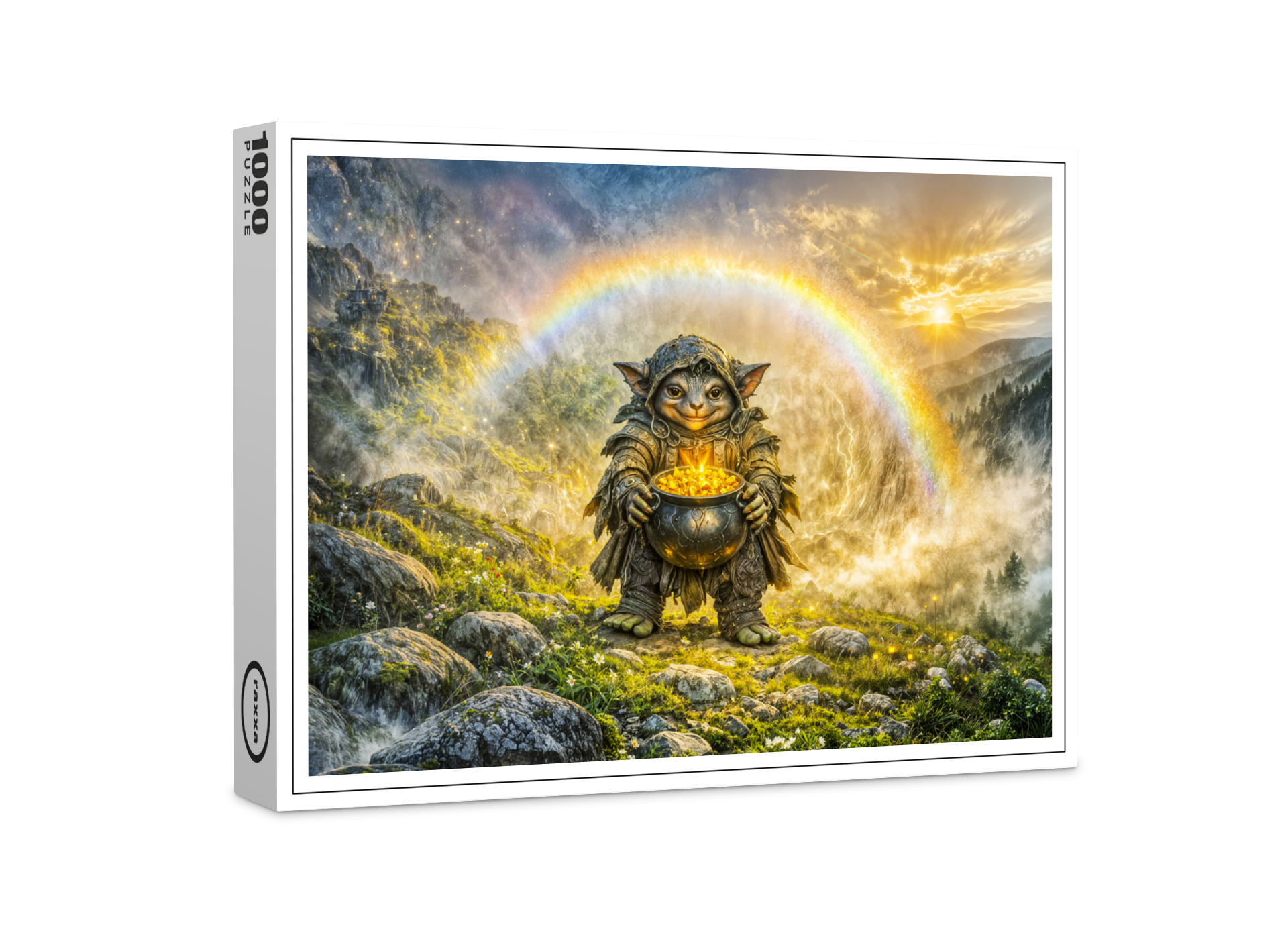 raxxa Premium-Puzzle: Dynamic Fantasy Goblin with Rainbow Gold Pot