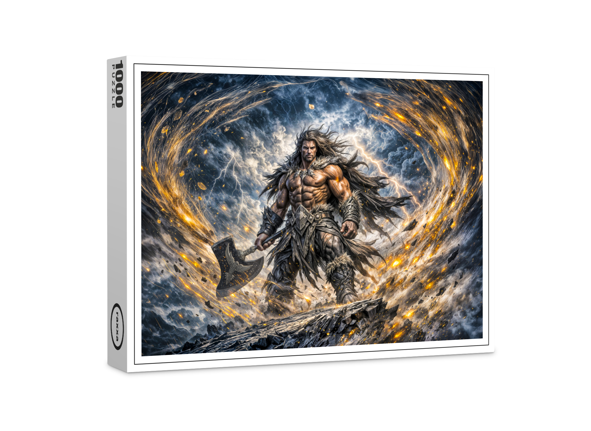 raxxa Premium-Puzzle: Dynamic Fantasy Berserker Warrior with Powerful Battle Axe