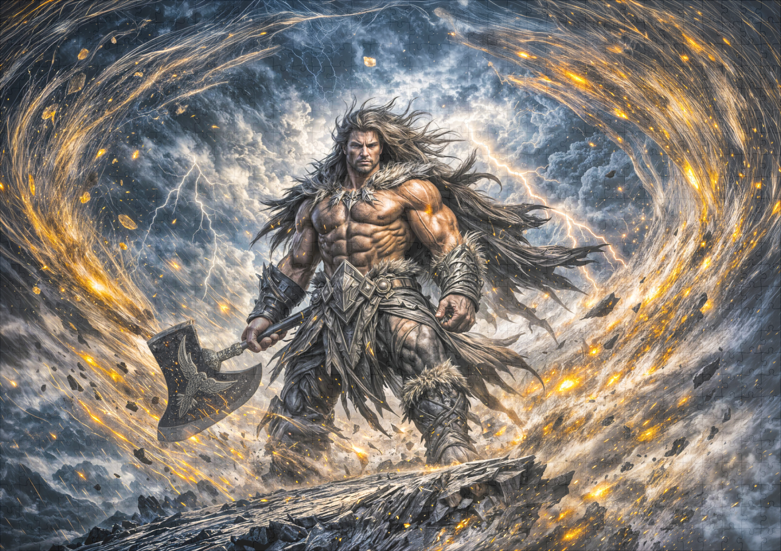 raxxa Premium-Puzzle: Dynamic Fantasy Berserker Warrior with Powerful Battle Axe - Image 2