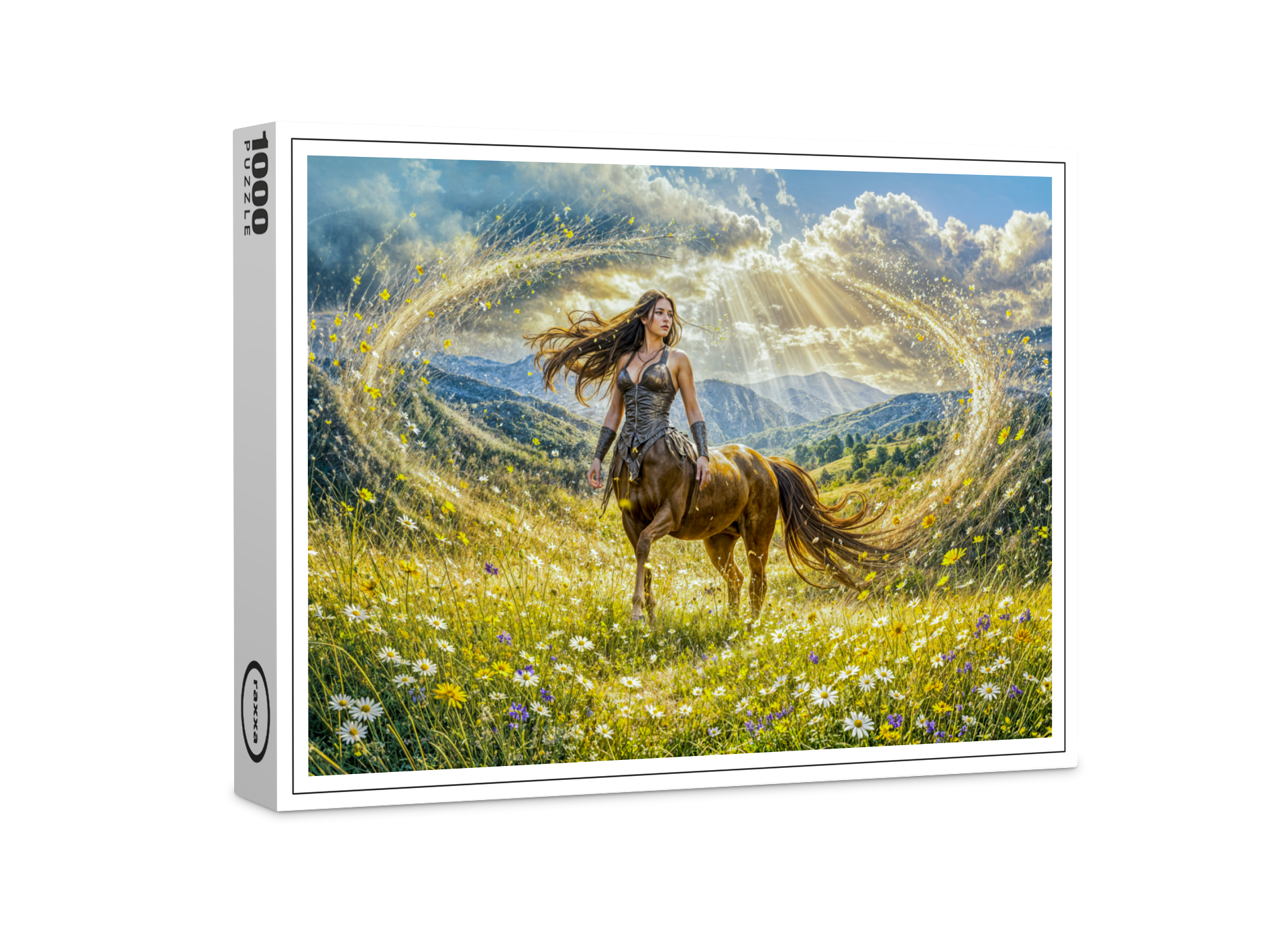 raxxa Premium-Puzzle: Dynamic Fantasy Centauride in Radiant Magical Landscape