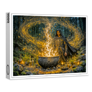 raxxa Premium-Puzzle: Dynamic Fantasy Wizard with Glowing Magical Cauldron