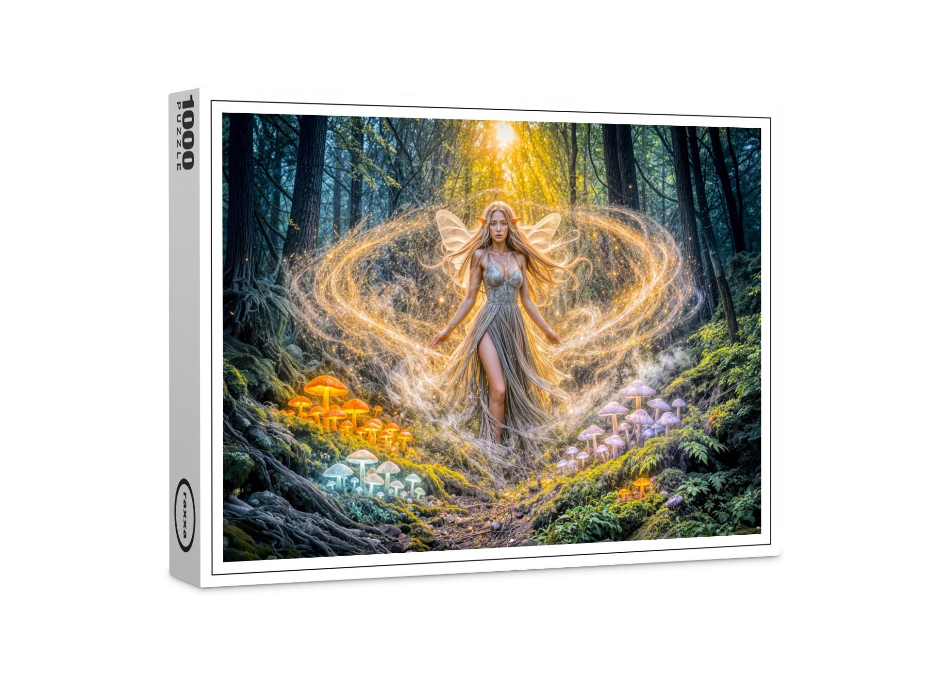 raxxa Premium-Puzzle: Dynamic Fantasy Elf in Enchanted Forest Mushroom Magic