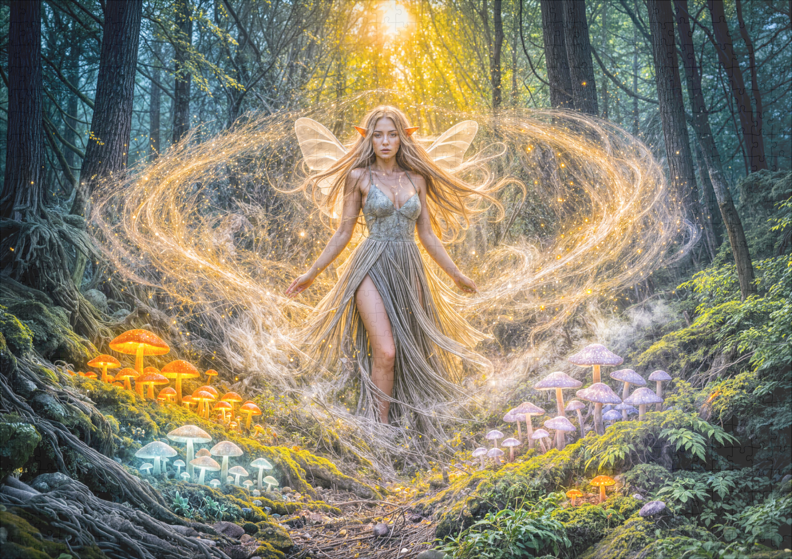 raxxa Premium-Puzzle: Dynamic Fantasy Elf in Enchanted Forest Mushroom Magic - Imagen 2