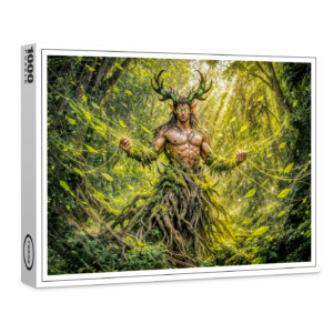 raxxa Premium-Puzzle: Dynamic Fantasy Faun in Enchanted Forest Atmosphere