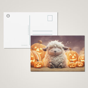 raxxa Postkarte: Sheep sleeping among Halloween pumpkins illustration