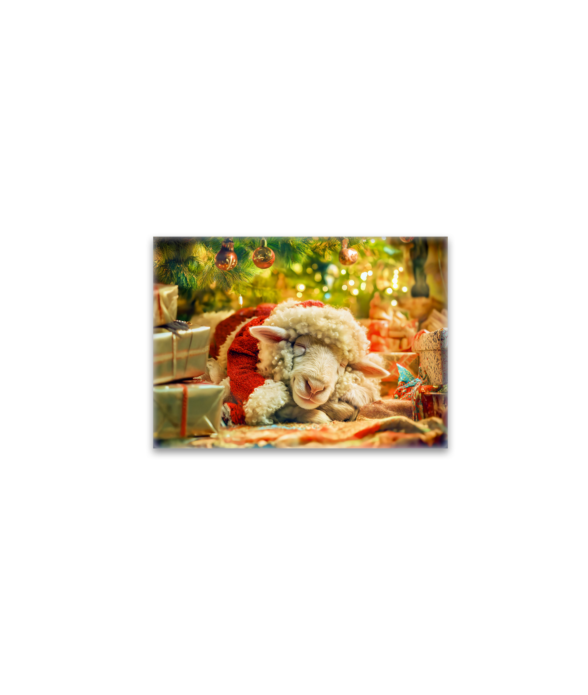 raxxa Glas-Magnet: Sleeping sheep under Christmas tree lights
