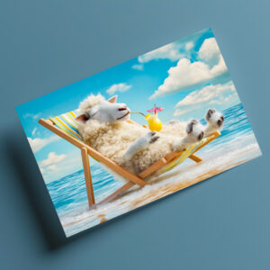 raxxa Postkarte: Sheep in deck chair with cocktail illustration