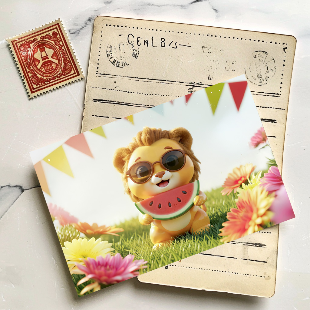 raxxa Postkarte: Cute 3D Leo Zodiac Lion