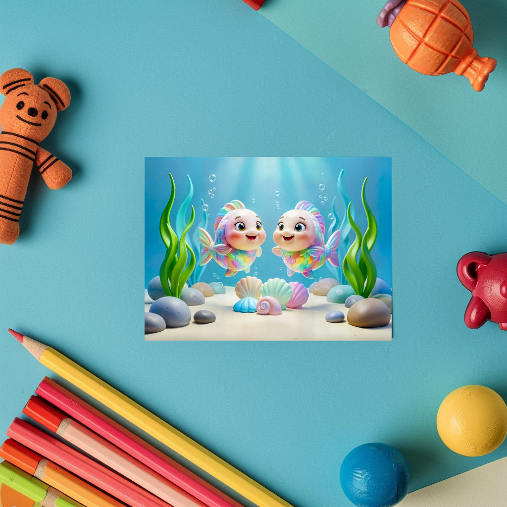 raxxa Postkarte: Cute 3D Pisces Zodiac Fish