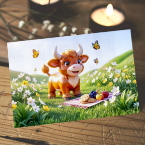 raxxa Postkarte: Cute 3D Taurus Zodiac Picnic