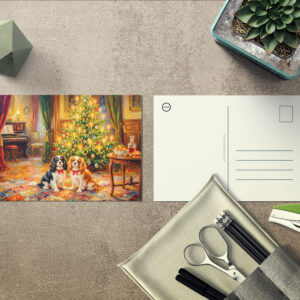 raxxa Postkarte: Cavalier Spaniels by Christmas Tree