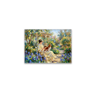 raxxa Glas-Magnet: Woman Reading in Garden with Cavalier Spaniel