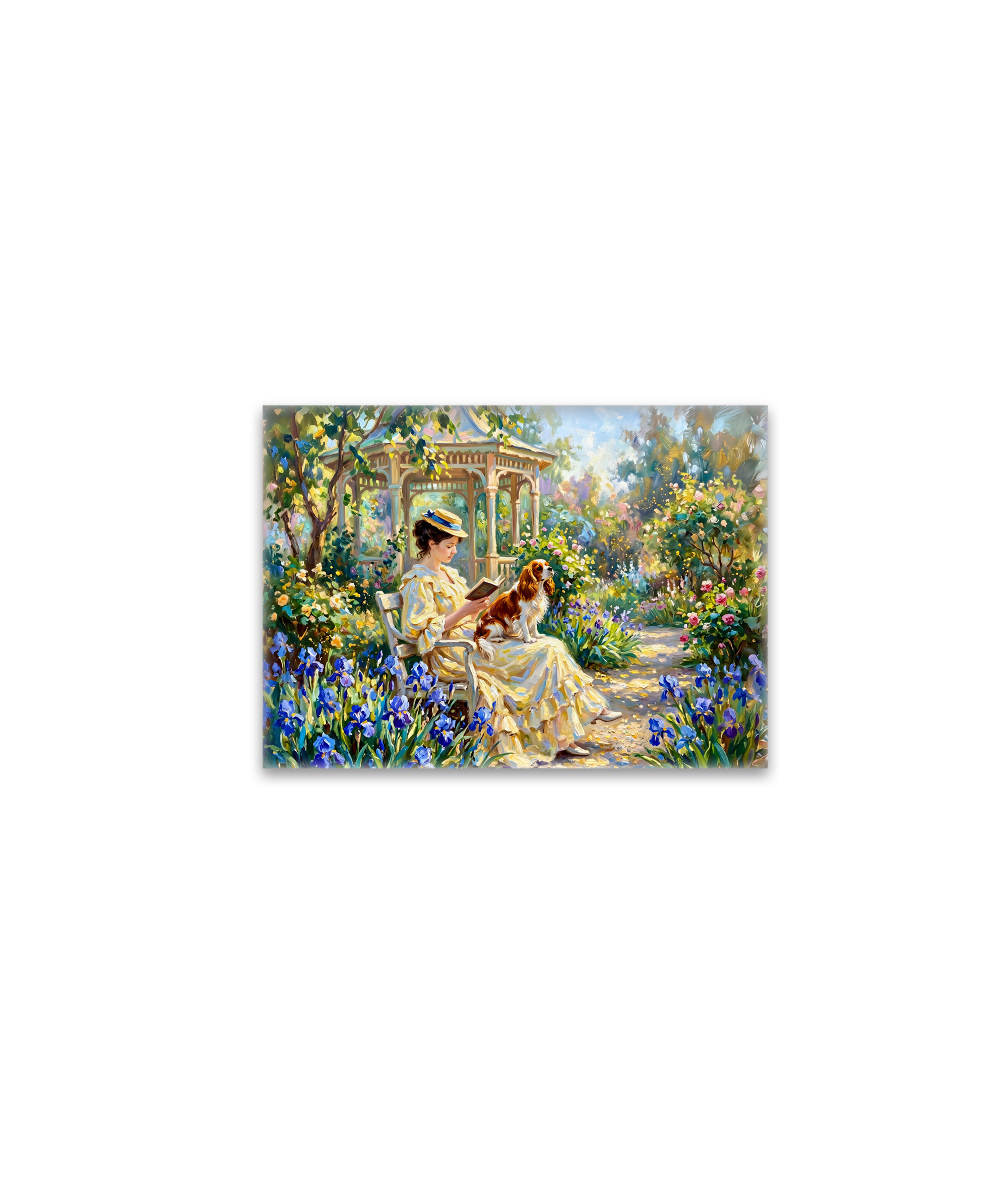 raxxa Glas-Magnet: Woman Reading in Garden with Cavalier Spaniel