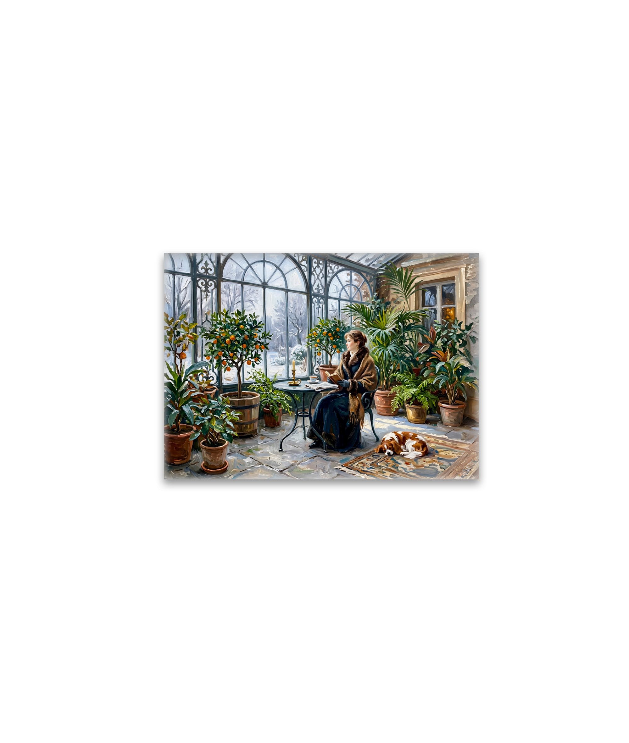 raxxa Glas-Magnet: Cozy Winter Orangery with Cavalier Spaniel