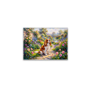 raxxa Glas-Magnet: Cavalier Spaniel in Summer Garden by Pond