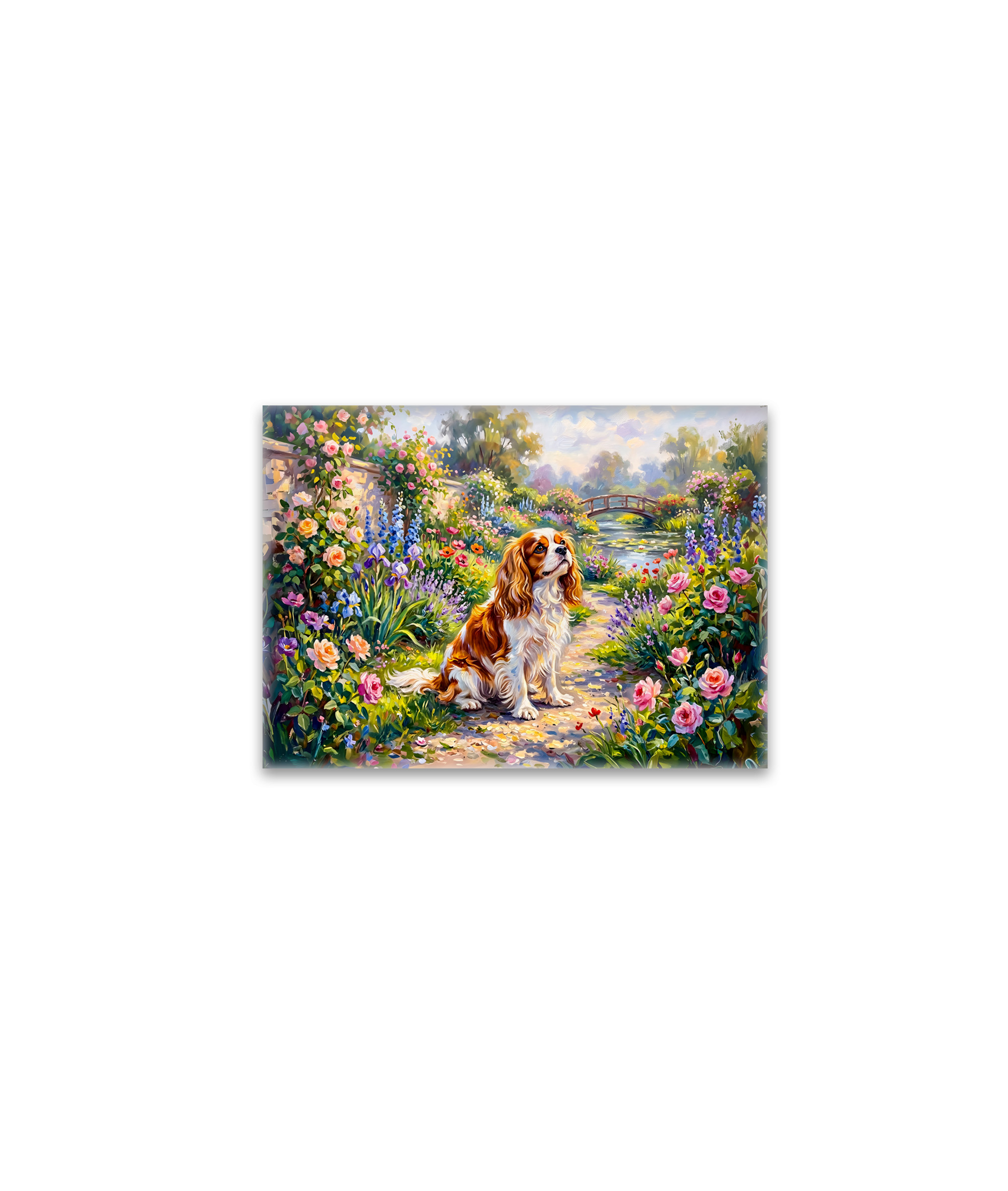 raxxa Glas-Magnet: Cavalier Spaniel in Summer Garden by Pond