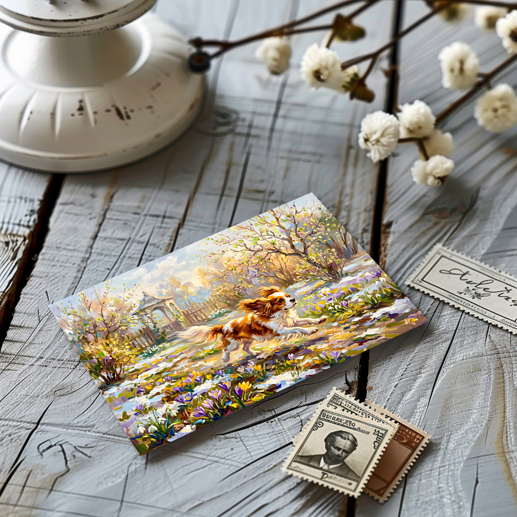 raxxa Postkarte: Cavalier Spaniel in Blooming Spring Garden