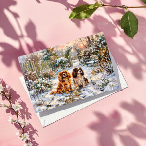 raxxa Postkarte: Two Cavalier Spaniels on Winter Path