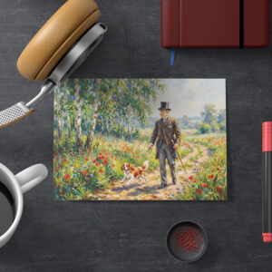 raxxa Postkarte: Man Walking Field Path with Cavalier Spaniel