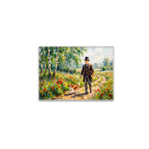 raxxa Glas-Magnet: Man Walking Field Path with Cavalier Spaniel