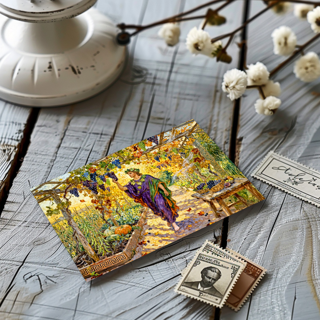 raxxa Postkarte: Greek God Dionysus Vineyard Walk