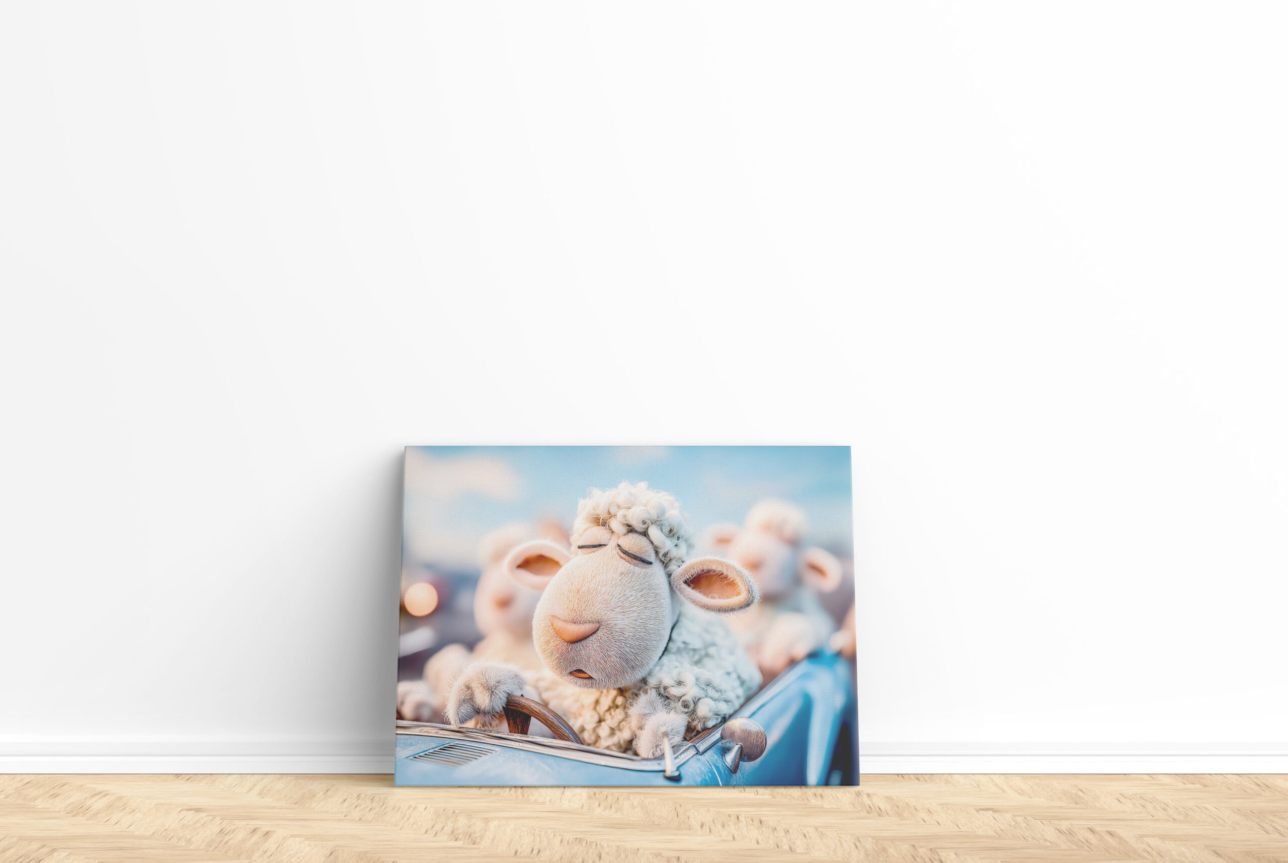 raxxa Canva: Sheep sleeping at car steering wheel illustration - Image 2