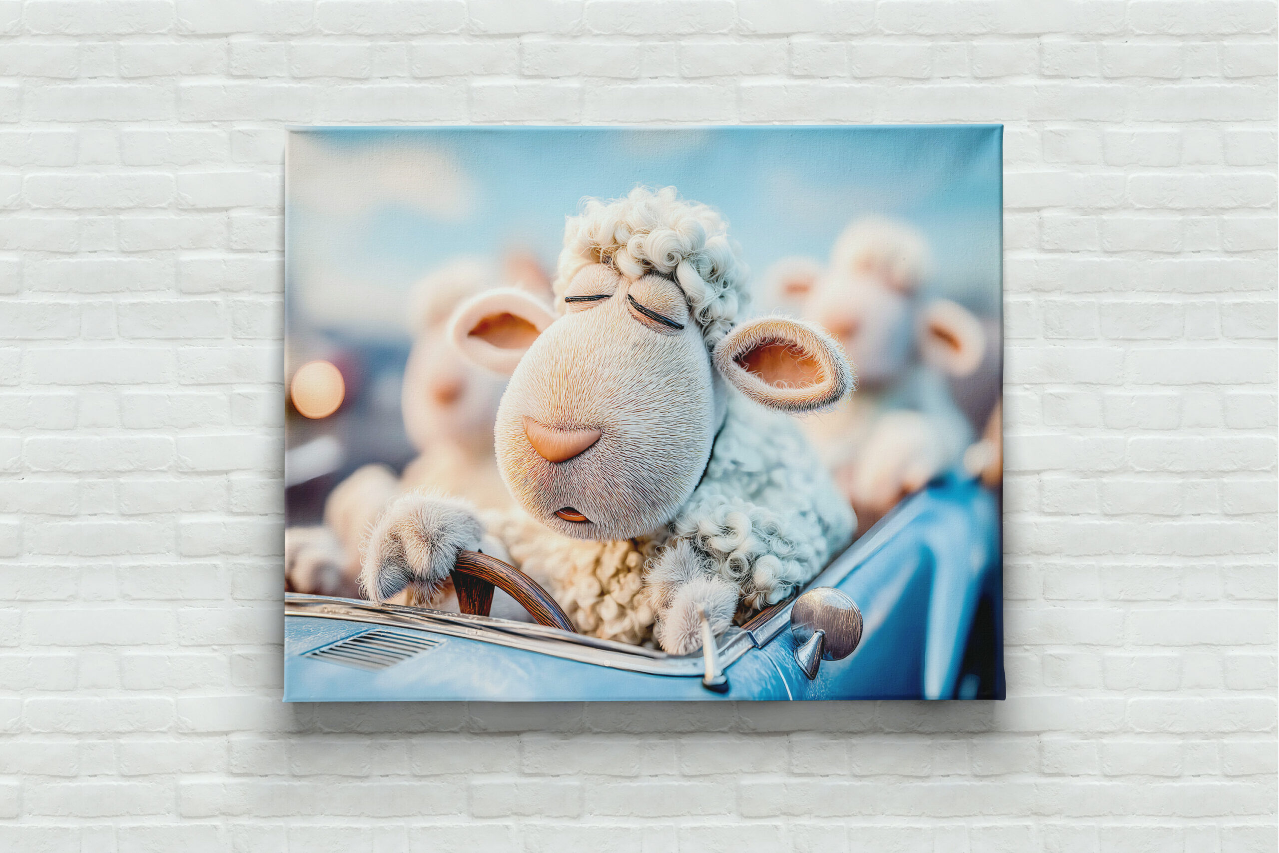 raxxa Canva: Sheep sleeping at car steering wheel illustration - Image 3