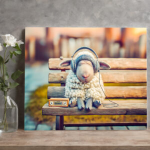raxxa Canva: Sheep napping with headphones bench