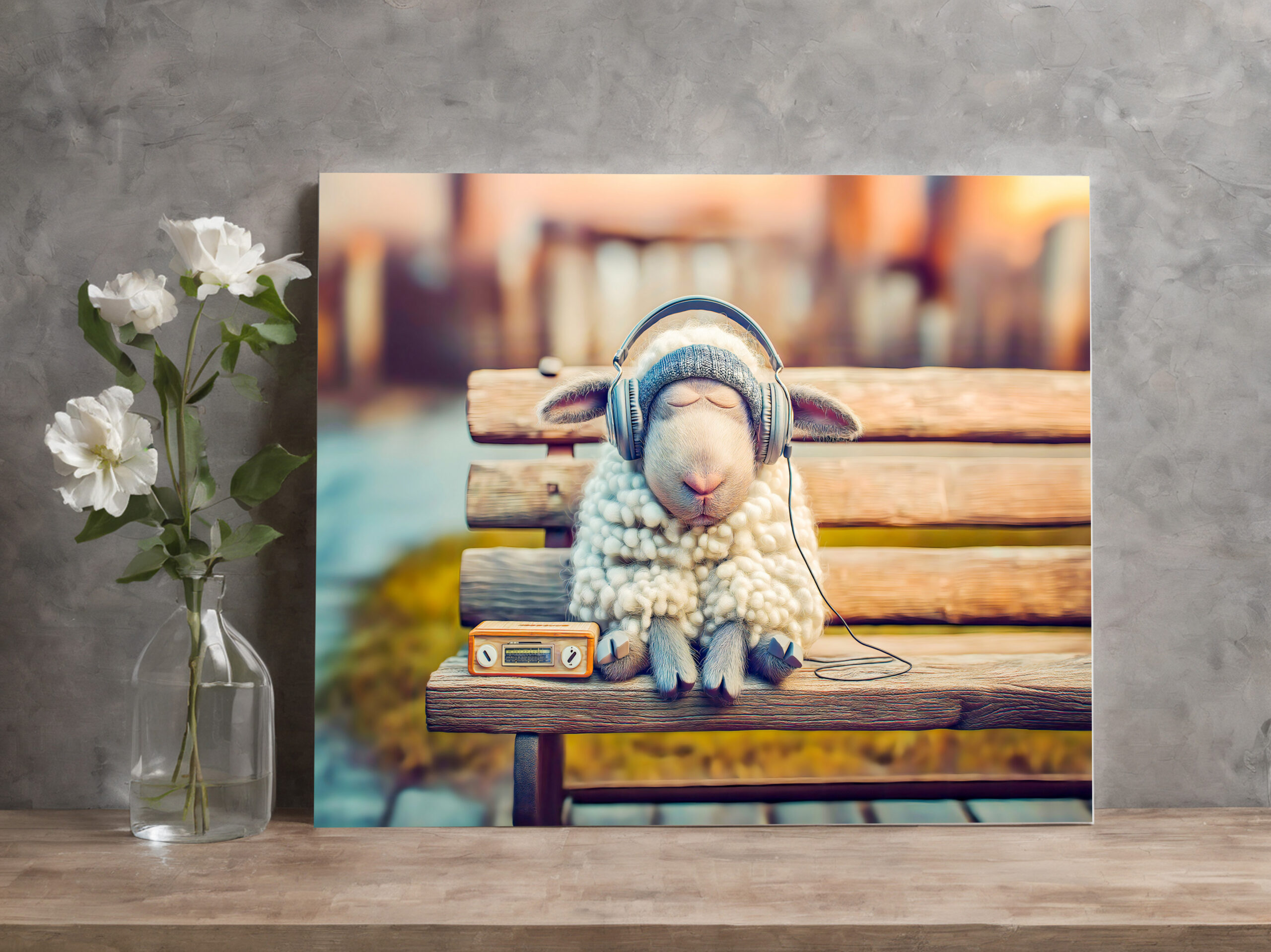 raxxa Canva: Sheep napping with headphones bench
