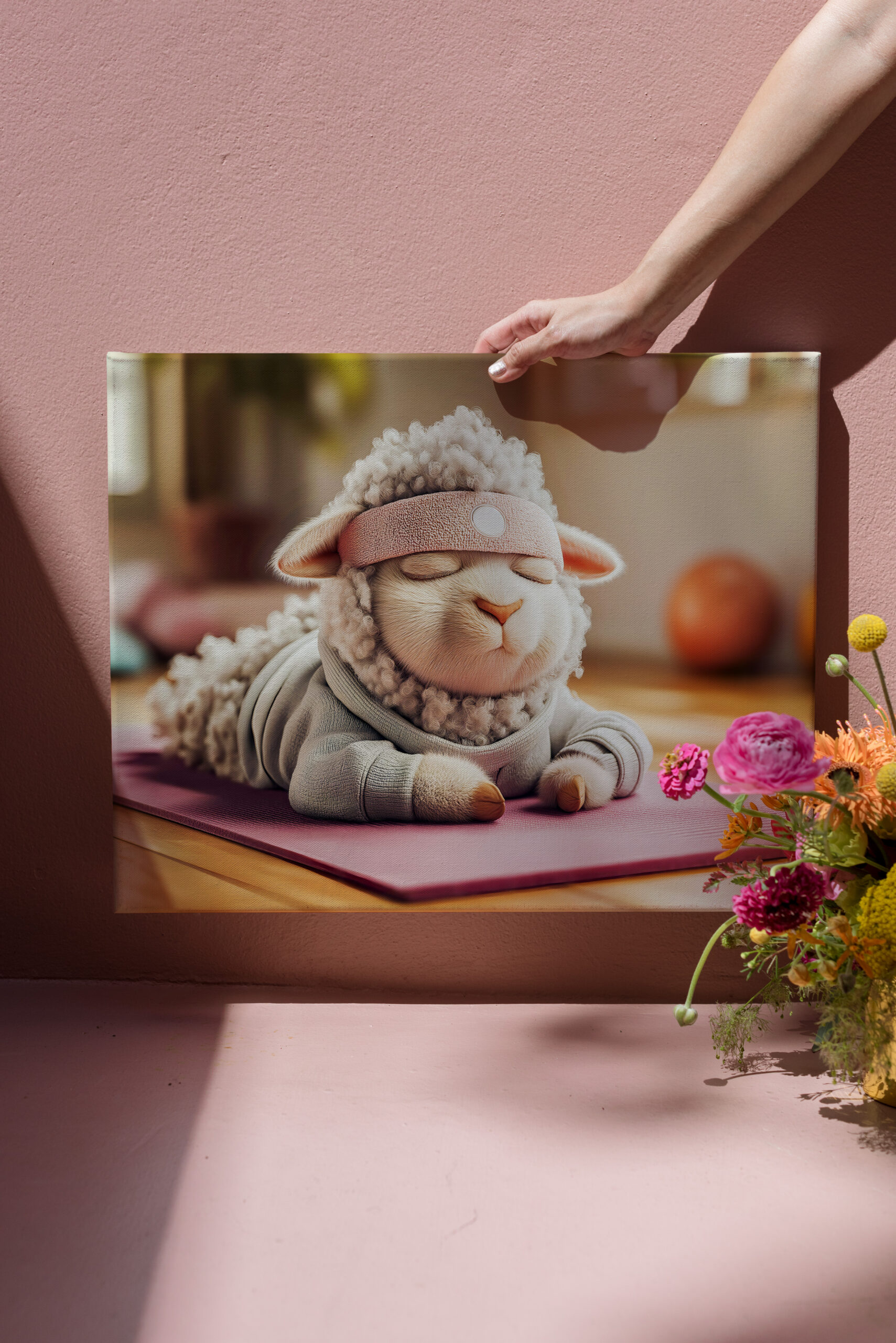 raxxa Canva: Yoga sheep meditating on mat