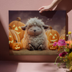 raxxa Canva: Sheep sleeping among Halloween pumpkins illustration
