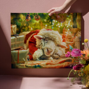 raxxa Canva: Sleeping sheep under Christmas tree lights