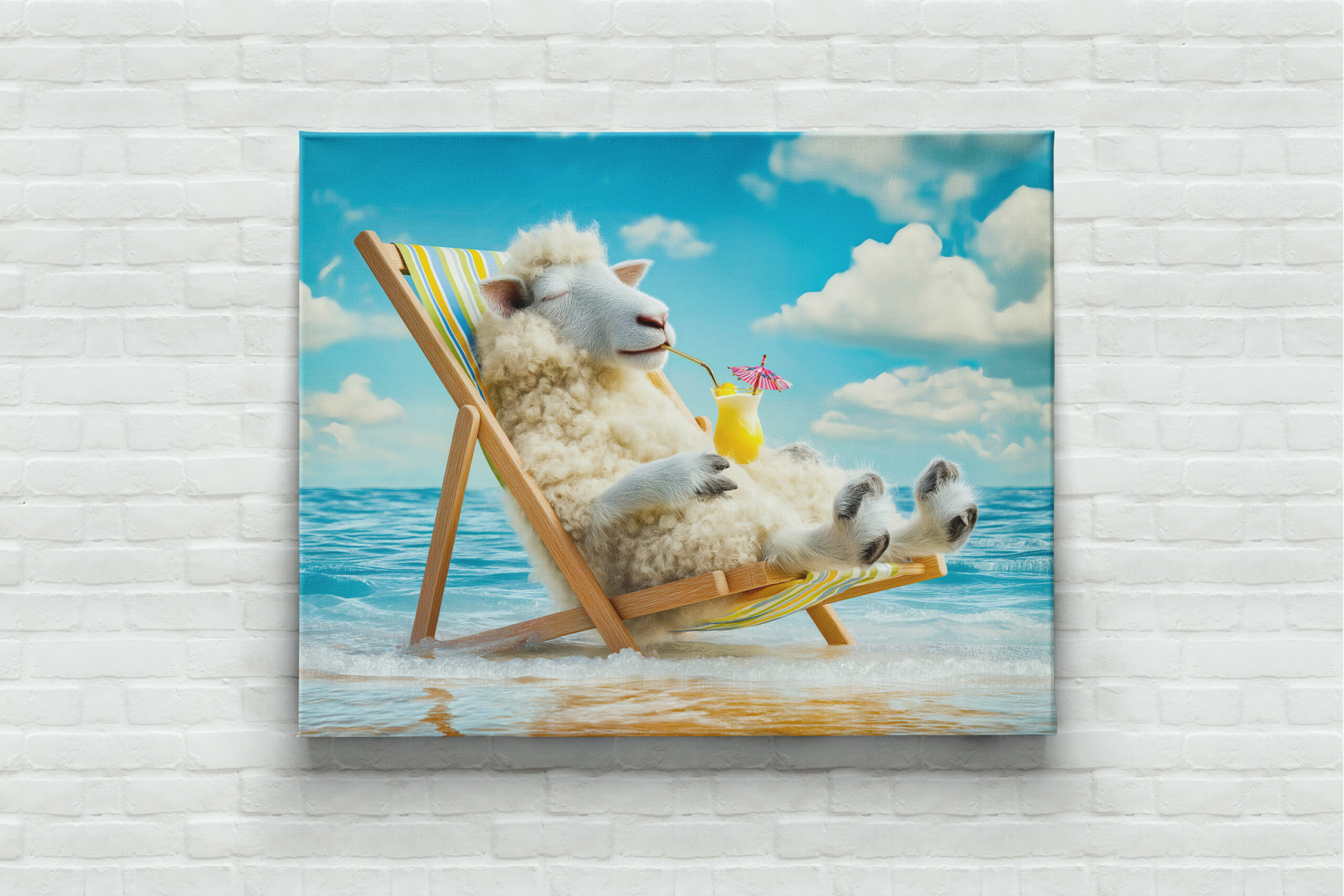 raxxa Canva: Sheep in deck chair with cocktail illustration