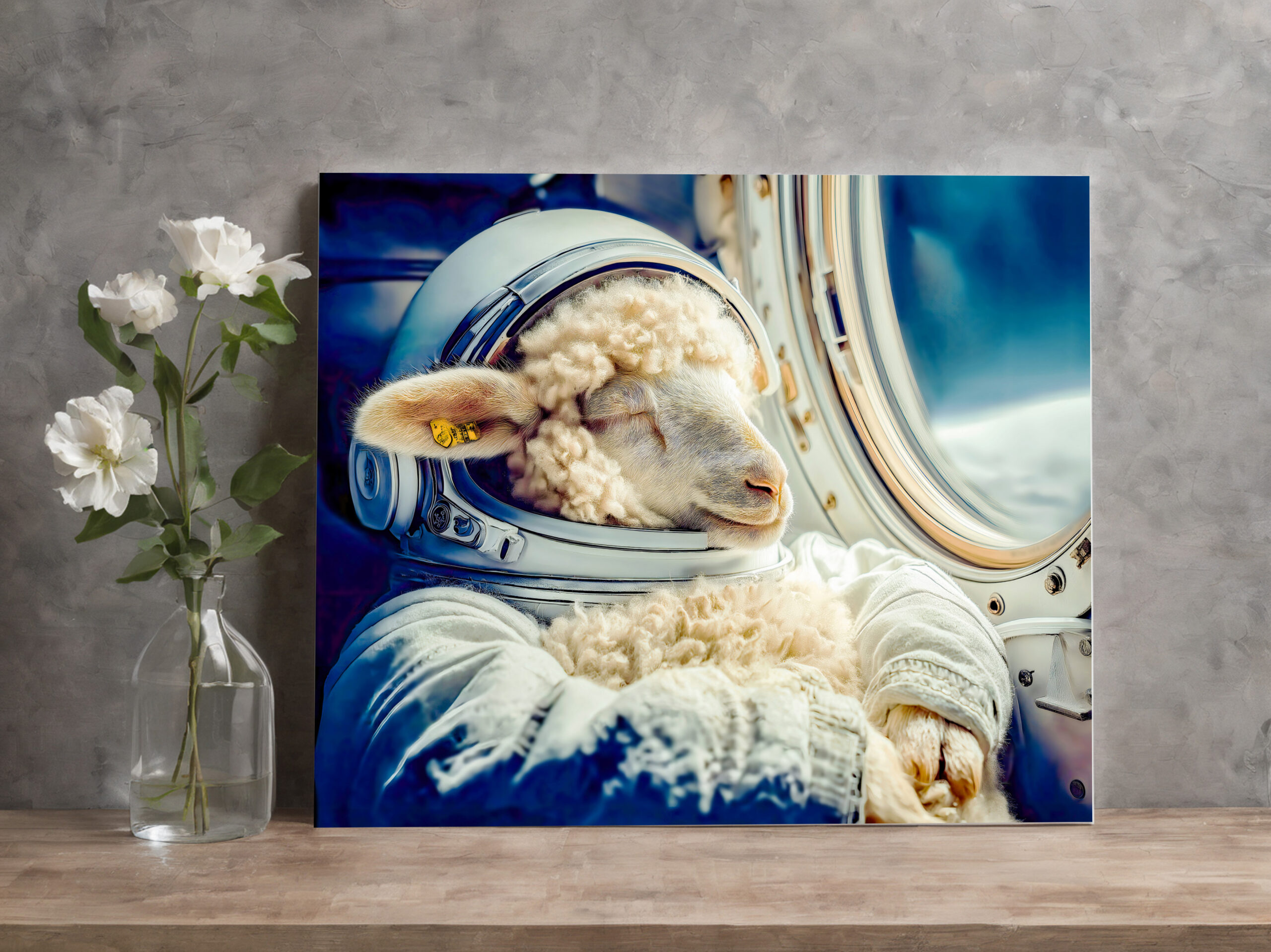 raxxa Canva: Astronaut sheep drifting in outer space