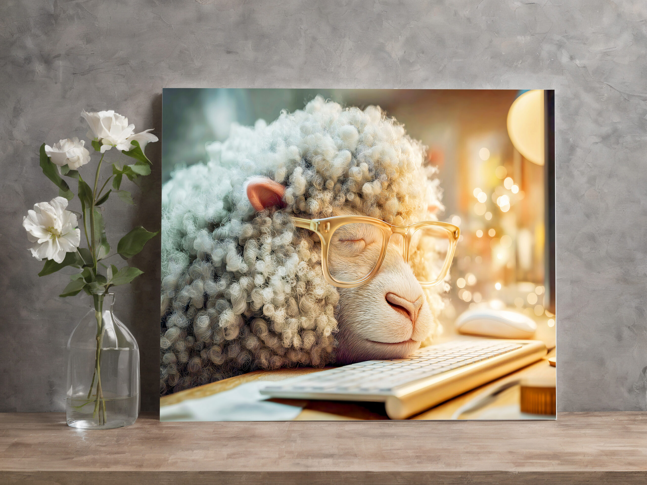 raxxa Canva: Tired sheep at office desk computer