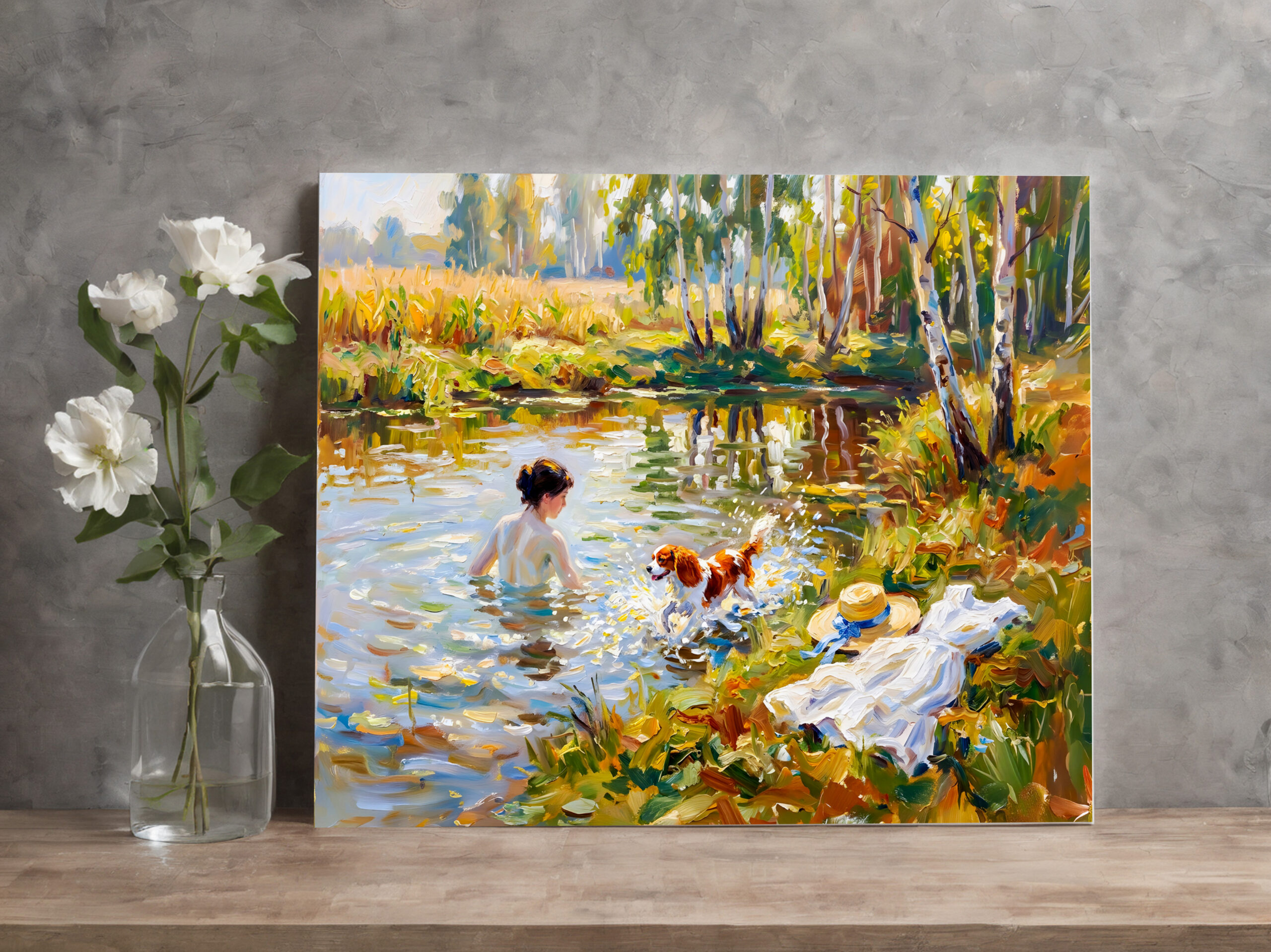 raxxa Canva: Woman Bathing in Pond with Cavalier Spaniel - Image 2