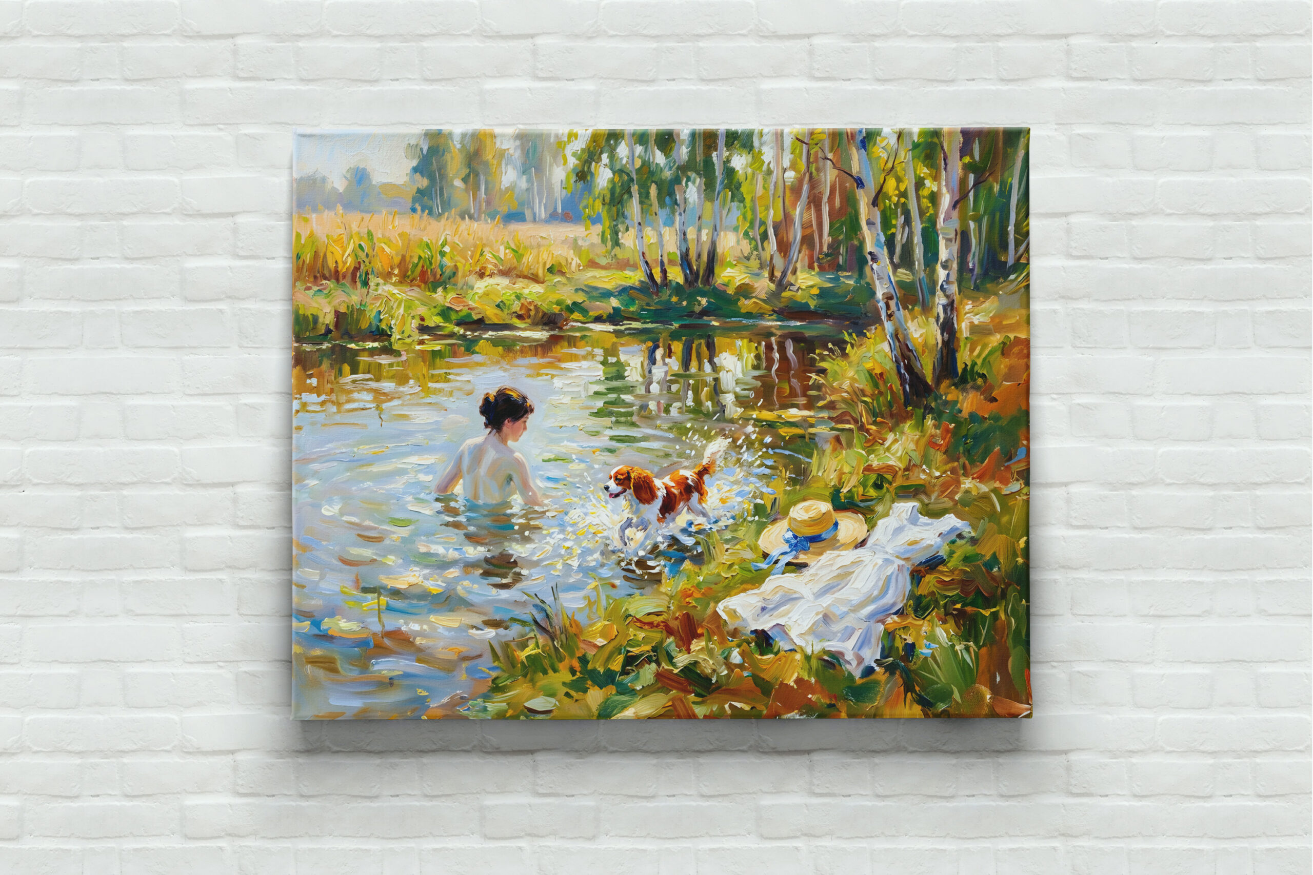 raxxa Canva: Woman Bathing in Pond with Cavalier Spaniel - Image 3