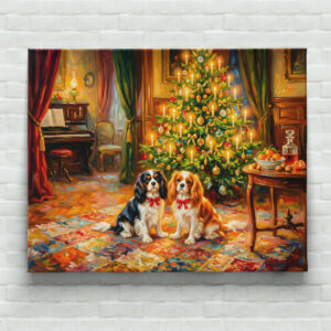 raxxa Canva: Cavalier Spaniels by Christmas Tree