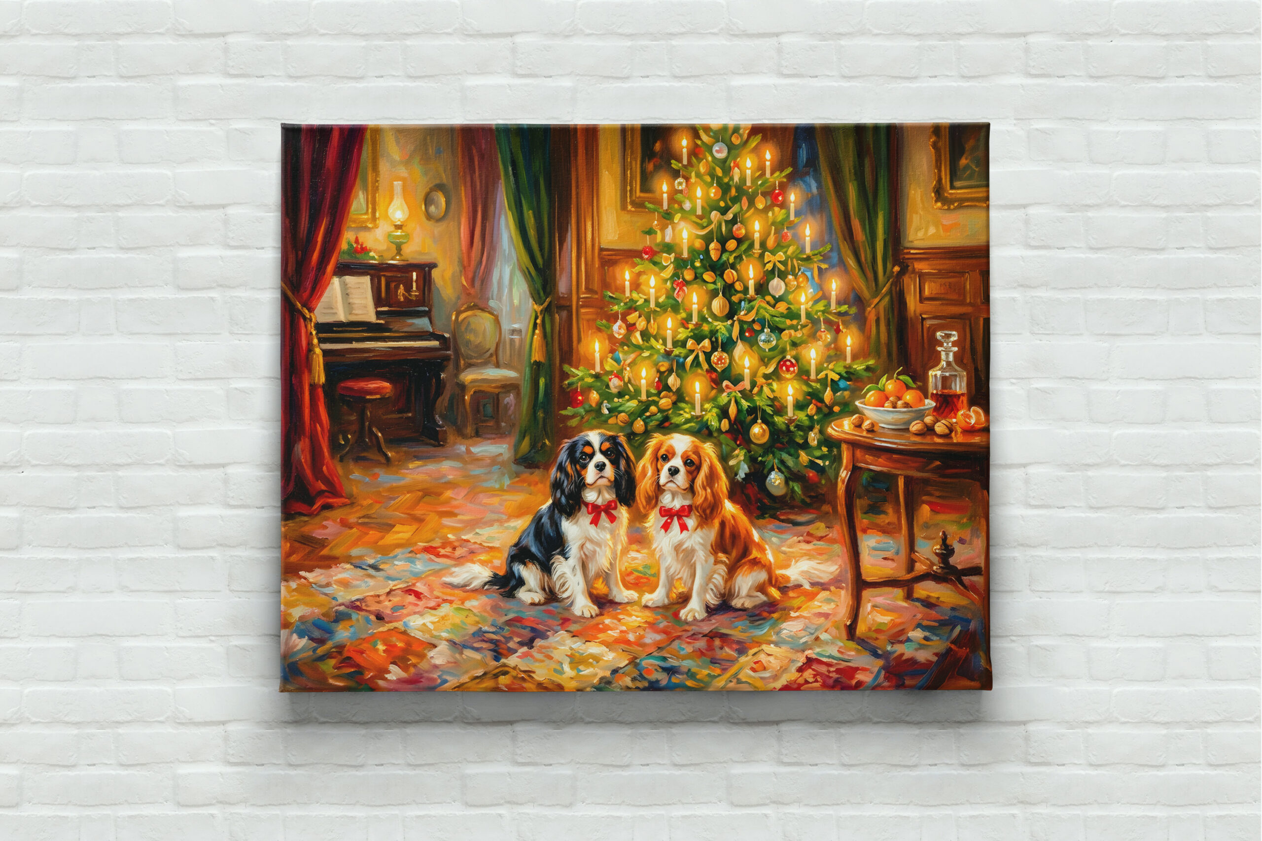 raxxa Canva: Cavalier Spaniels by Christmas Tree