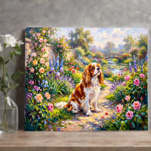 raxxa Canva: Cavalier Spaniel in Summer Garden by Pond