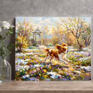 raxxa Canva: Cavalier Spaniel in Blooming Spring Garden