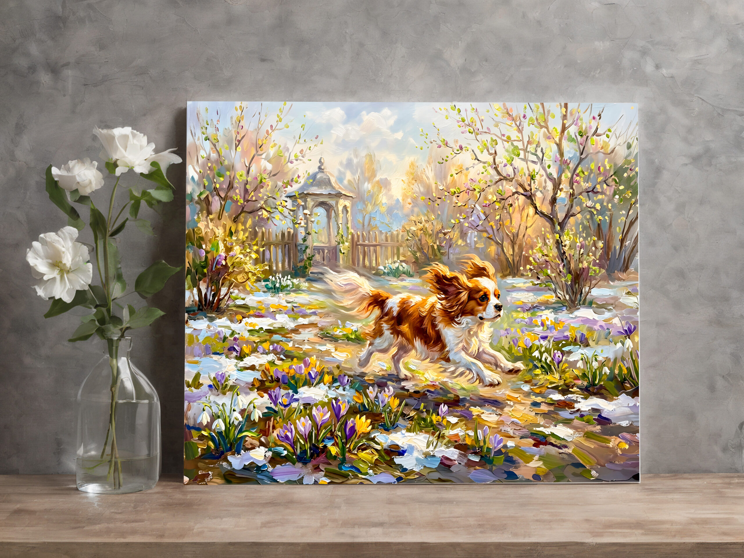 raxxa Canva: Cavalier Spaniel in Blooming Spring Garden