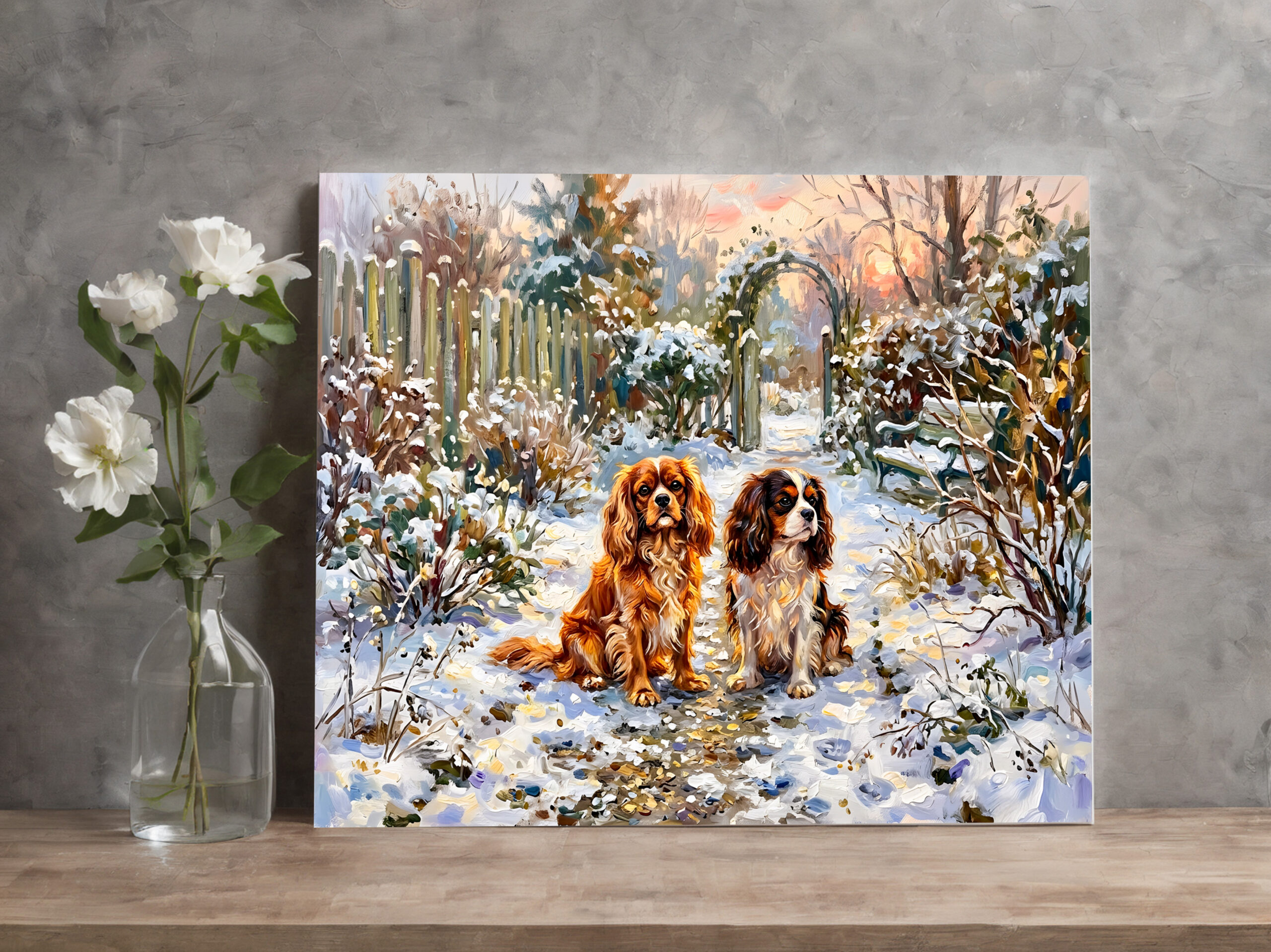 raxxa Canva: Two Cavalier Spaniels on Winter Path