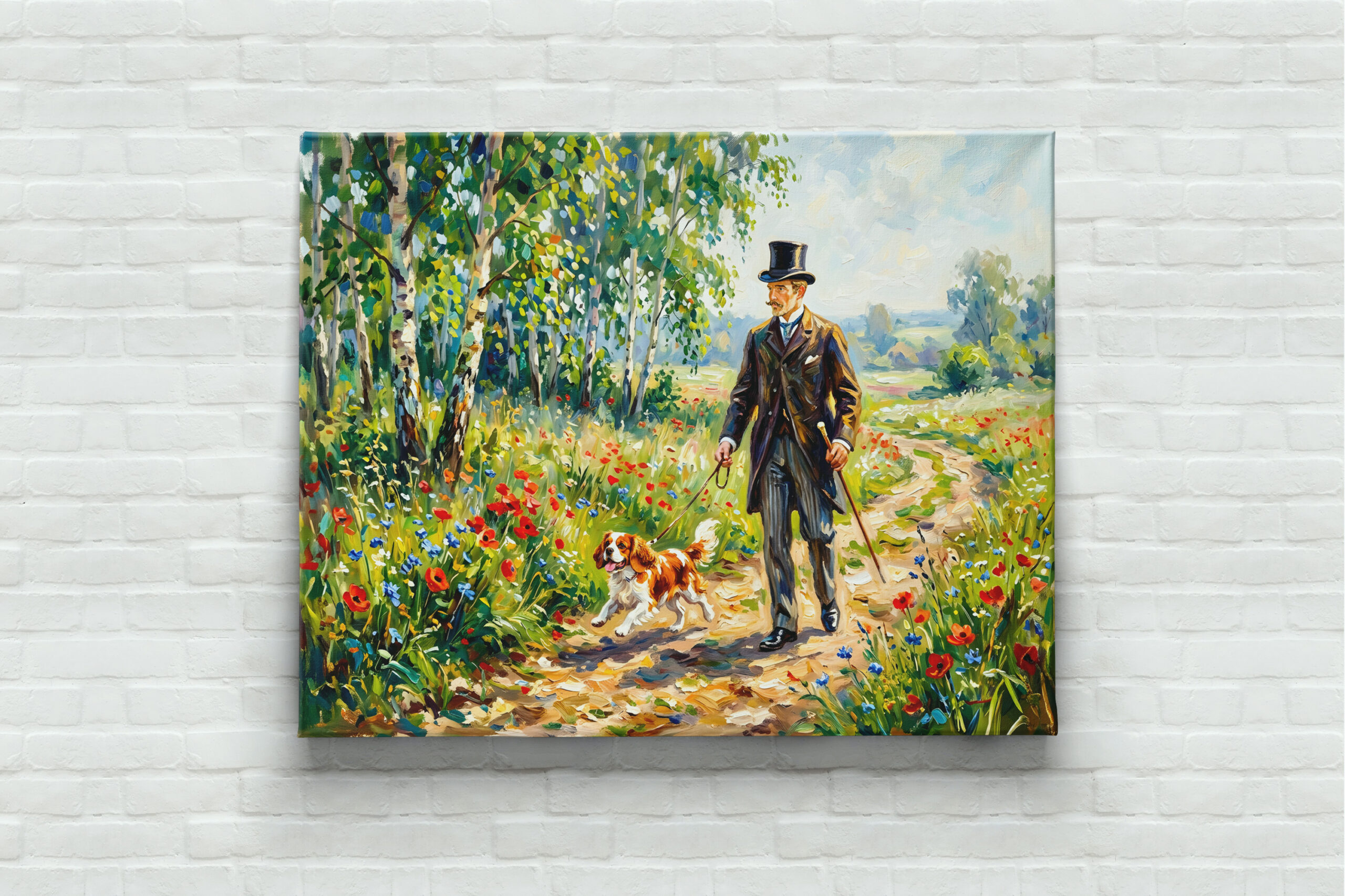 raxxa Canva: Man Walking Field Path with Cavalier Spaniel – Bild 3
