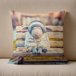 Kissen: Sheep napping with headphones bench
