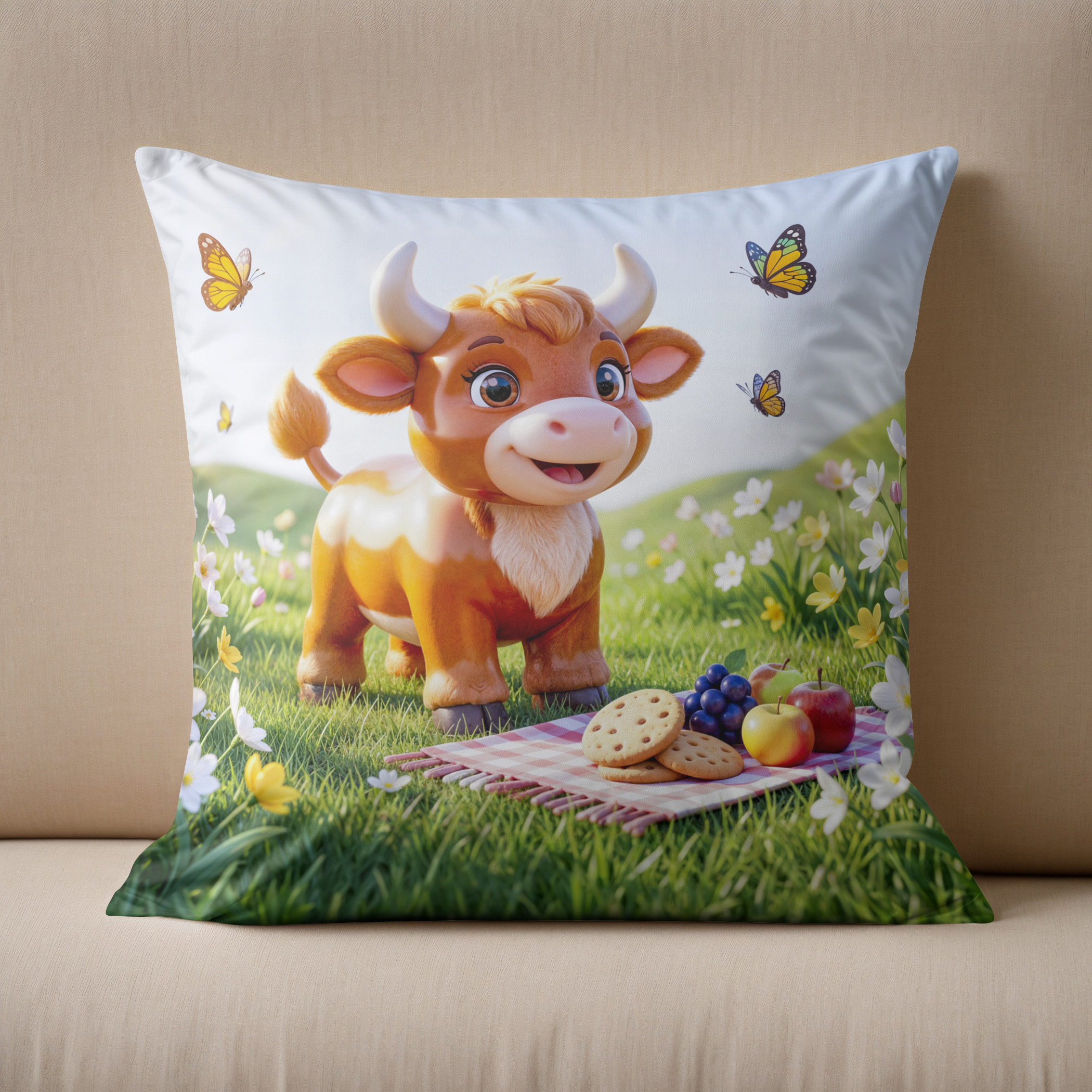 Kissen: Cute 3D Taurus Zodiac Picnic