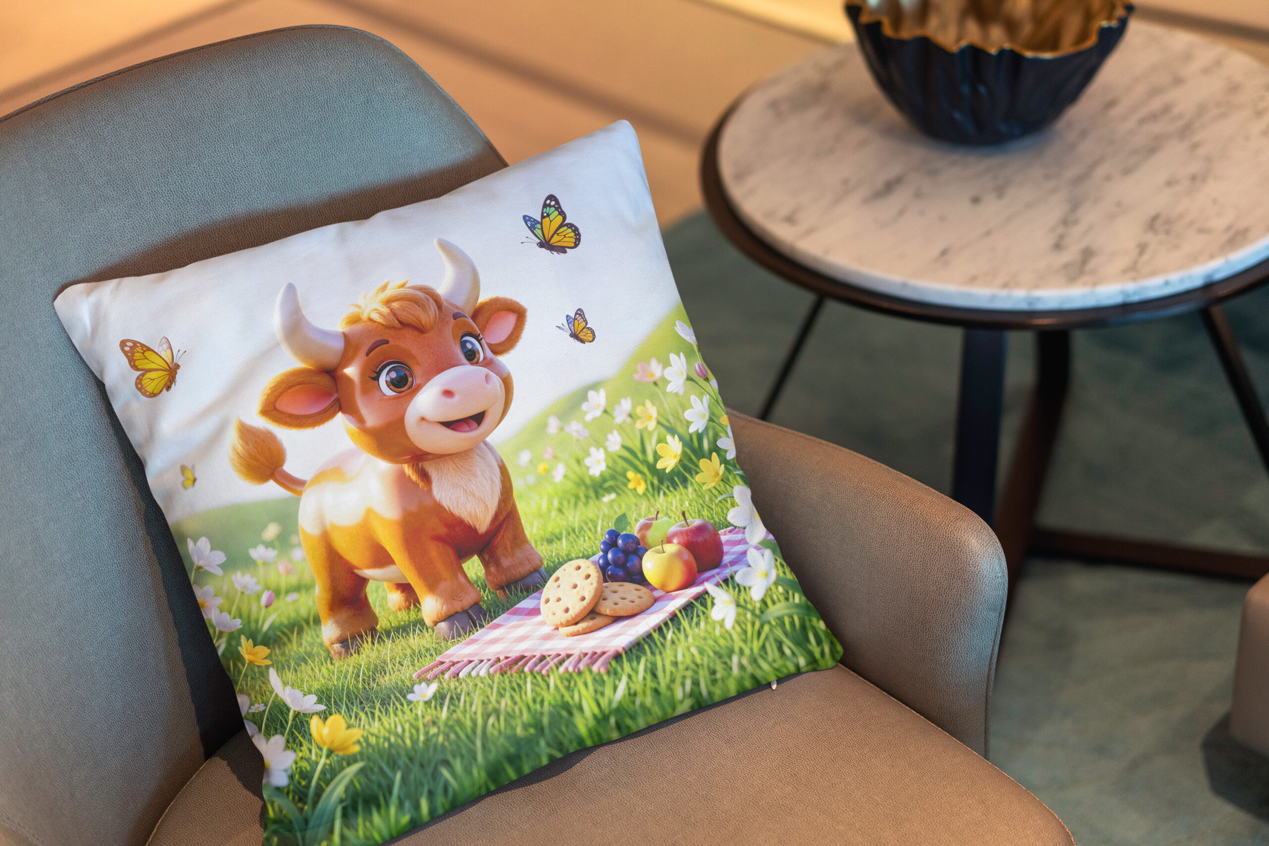 Kissen: Cute 3D Taurus Zodiac Picnic – Bild 2