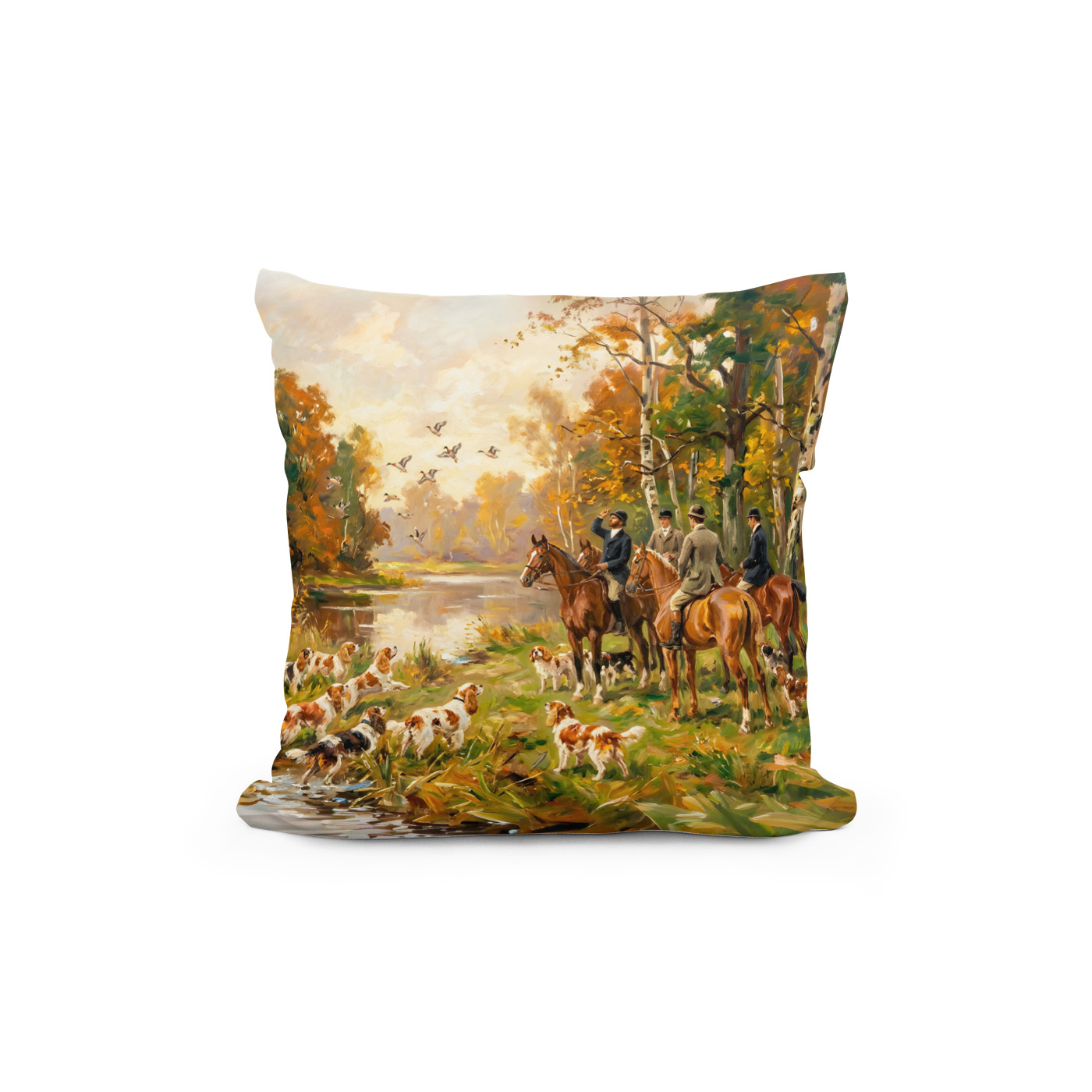 Kissen: Duck Hunt on Horseback with Spaniels - Image 2